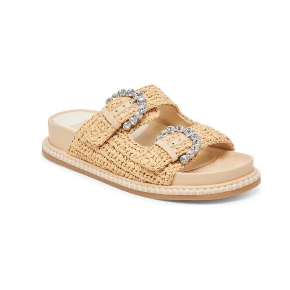 Dolce Vita Shauny Crystals Double Buckle Slide Sandals Beige - Size 6.5